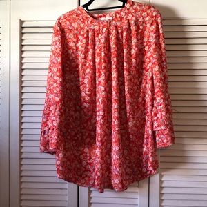 Orange, purple and white floral top